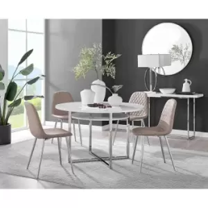 Furniture Box Adley White High Gloss Storage Dining Table and 4 Cappuccino Corona Silver Chairs