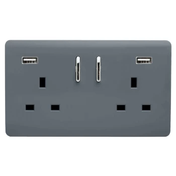 Trendi Switch 2 Gang 13Amp Double Socket & 2 USB Ports - Warm Grey