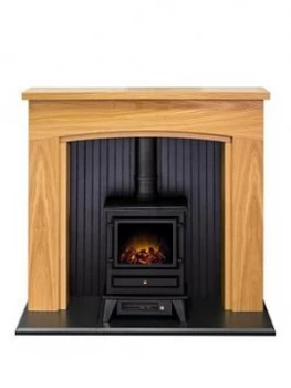 Adam Fires & Fireplaces Adam Turin Stove Suite In Oak & Black With Hudson Electric Stove In Black