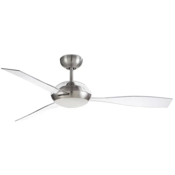 Leds-c4 Lighting - LEDS C4 Sirocco 3 Blade 132cm Ceiling Fan with LED Light Satin Nickel, Tranparent Blades