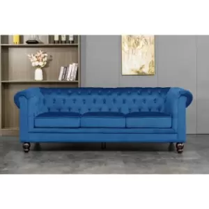 Chesterfield 3 Seater Sofa Velvet Fabric Settee Couch in Blue - Blue