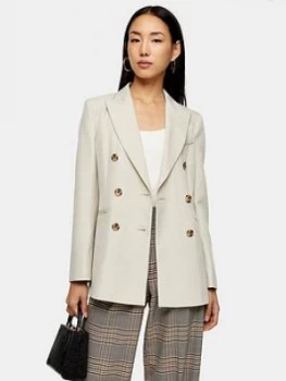 Topshop Six Button Double Breasted Suit Blazer - Ivory, Cream, Size 6, Women