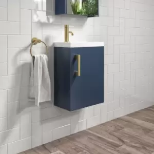 400mm Blue Wall Hung Cloakroom Vanity Unit with Basin and Brass Handle - Ashford