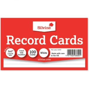 Silvine Lined Record Cards 127 x 76mm - White (100 Pack)