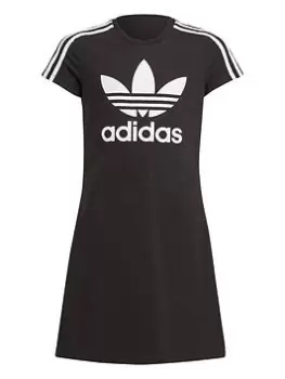 adidas Originals Girls Adicolor Trefoil Dress - Black, Size 7-8 Years, Women