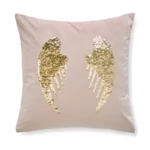 Catherine Lansfield Blush Angel Sequin Wings Cushion Blush/Gold
