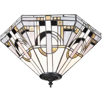 Interiors Metropolitan - 2 Light Medium Ceiling Flush Light Tiffany Style Glass, E27