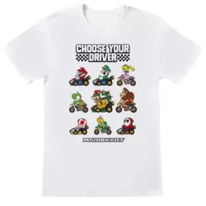 Super Mario Unisex Adult Choose Your Driver T-Shirt (XXL) (White)
