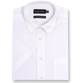 Double Two Short Sleeved Non-Iron Button Down Oxford Shirt - White