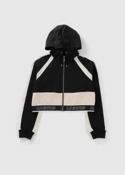 P.E. Nation Womens Forefront Cropped Hooded Fleece Jacket In Black