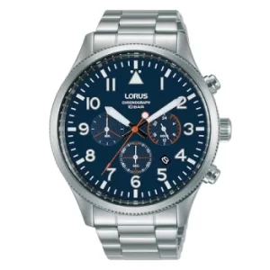 Mens Aviator Chronograph Watch with Stainless Steel Strap & Blue Dial