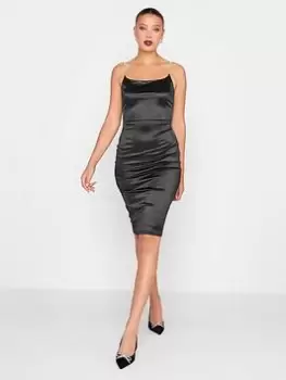 Long Tall Sally Black Diamante Strap Satin Dress, Black, Size 10, Women