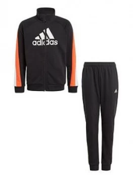 adidas Boys Junior Badge Of Sport Cotton Tracksuit - Black/Orange, Size 11-12 Years