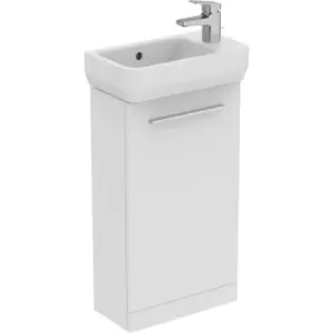 Ideal Standard i. life S Compact Cloakroom Wall Hung Unit with Basin Matt 410mm with Brushed Chrome Handle in White