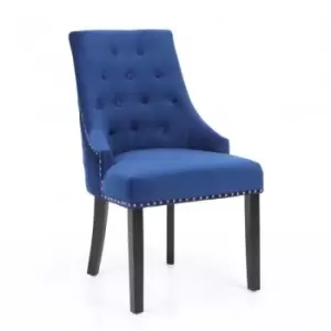 Neo Blue Studded Velvet Dining Chair With Ring Knocker Detail X2