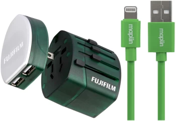 Fujifilm Dual USB Travel Adapter & Maplin Premium Lightning Cable - Green