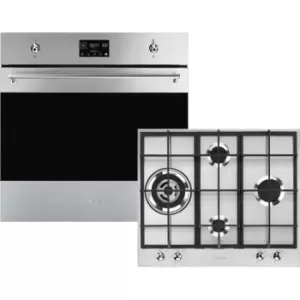 SMEG Classic AOSF6390G3 Built In Electric Single Oven and Gas Hob Pack - Stainless Steel - A+ Rated