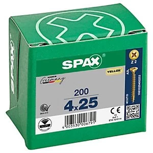 Spax Pz Countersunk Yellox Screws - 4x25mm Pack Of 200