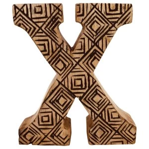 Letter X Hand Carved Wooden Geometric