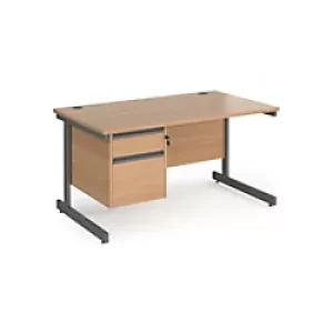 Dams International Straight Desk with Beech Coloured MFC Top and Graphite Frame Cantilever Legs and 2 Lockable Drawer Pedestal Contract 25 1400 x 800