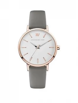 Amanda Walker Kate Silver And Rose Gold Detail Dial Grey Leather Strap Ladies Watch