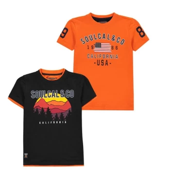 SoulCal 2 Pack USA T Shirts Junior Boys - Navy/Orange