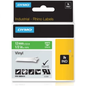 Dymo 1805414 White On Green Label Tape 12mm x 5.5m