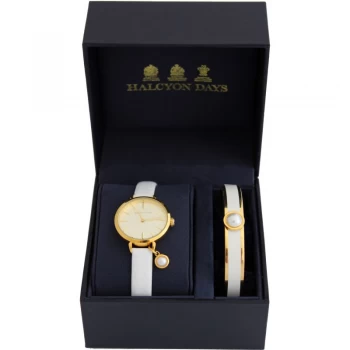 Agama Pearl Cream & Gold Watch & Bangle Gift Set