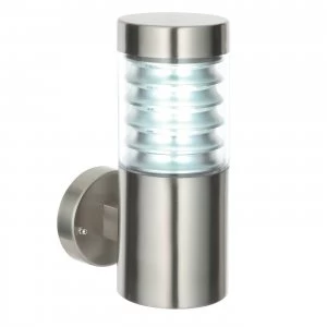 1 Light Outdoor Wall Light Clear Polycarbonate, Marine Grade Brushed Stainless Steel IP44, E27