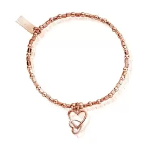 ChloBo Sterling Silver Rose Gold Plated Mini Cube Interlocking Love Heart Bracelet
