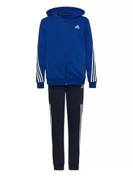 adidas Junior Boys 3 Stripe Overhead Hood And Jogger Set, Bright Blue, Size 15-16 Years