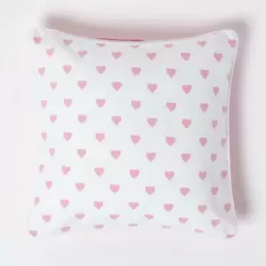 Cotton Pink Hearts Cushion Cover, 45 x 45cm - Pink - Homescapes