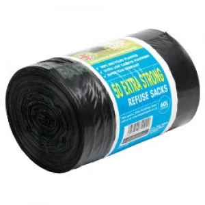 The Green Sack extra strong sacks Black 940 x 710 mm h x w 15 kg60 L capacity roll of 50