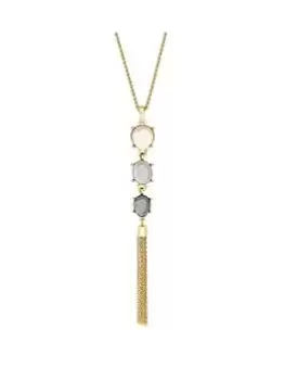 Mood Gold Tonal Black Diamond Tassel Drop Long Pendant Necklace