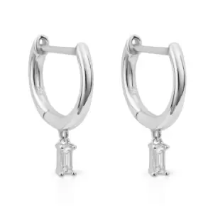 JG Fine Jewellery 9ct White Gold Baguette Diamond Drop Hoop Earrings