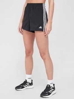 adidas 3 Stripe Woven Shorts - Black/White, Size L, Women