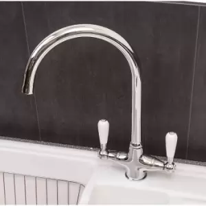 Reginox - Elbe Kitchen Sink Tap Chrome White Swivel Spout Mixer Hot Tap Dual - Silver