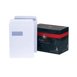 Plus Fabric Pocket Envelopes 120gm2 Press Seal Window C4 White 1 x Pack of 250