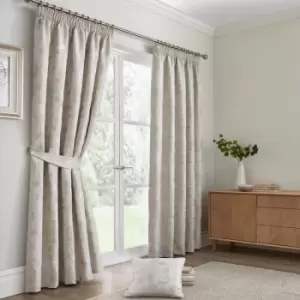 Bramford Floral Woven Jacquard Lined Pencil Pleat Curtains, Natural, 46 x 54" - Curtina