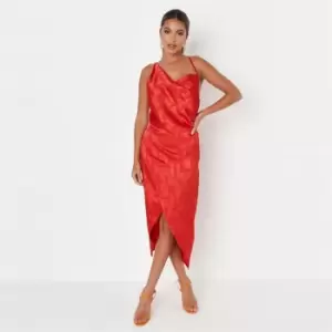 Missguided Asym Strap Drape Satin Midi Dress - Red
