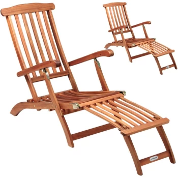 2x Wooden Deck Chair Patio Garden Outdoor Recliner Sun Lounger Hard Wood Reclining Day Bed - Deuba
