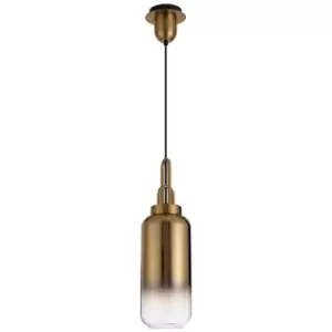 1 Light Ceiling Pendant E27 With 30cm Cylinder Glass, Brass Gold, Matt Black, Clear - Luminosa Lighting