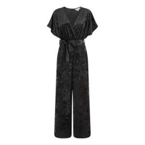 Yumi Black Velvet Kimono Sleeve Jumpsuit - Black