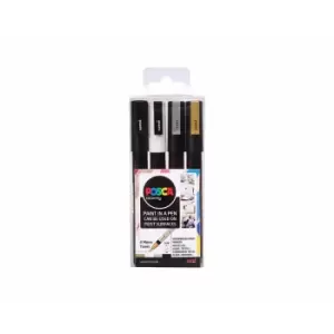 Uni Posca 0.9-1.3mm Bullet Tip PC-3M Mono Pack of 4 Assorted, Assorted