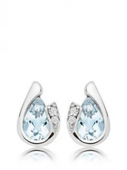 Beaverbrooks 9Ct White Gold Diamond Aquamarine Earrings