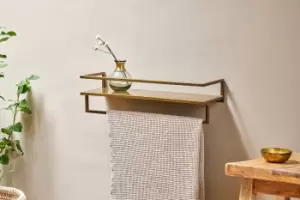 Nkuku Mahi Wall Shelf With Towel Rail Storage & Hanging Accessories Brass