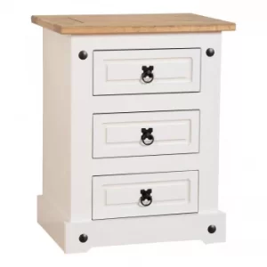 Corona White 3 Drawer Bedside Chest