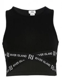 River Island Ribbed Cross Over Cropped Top Black Size 9-10 Years Girls