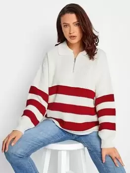 Long Tall Sally Zip Stripe Knit Ivory Red, White, Size 18-20, Women