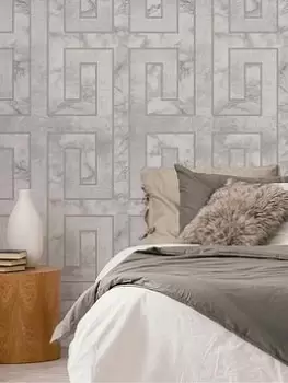 Fresco Meander Pale Grey Wallpaper - wilko
